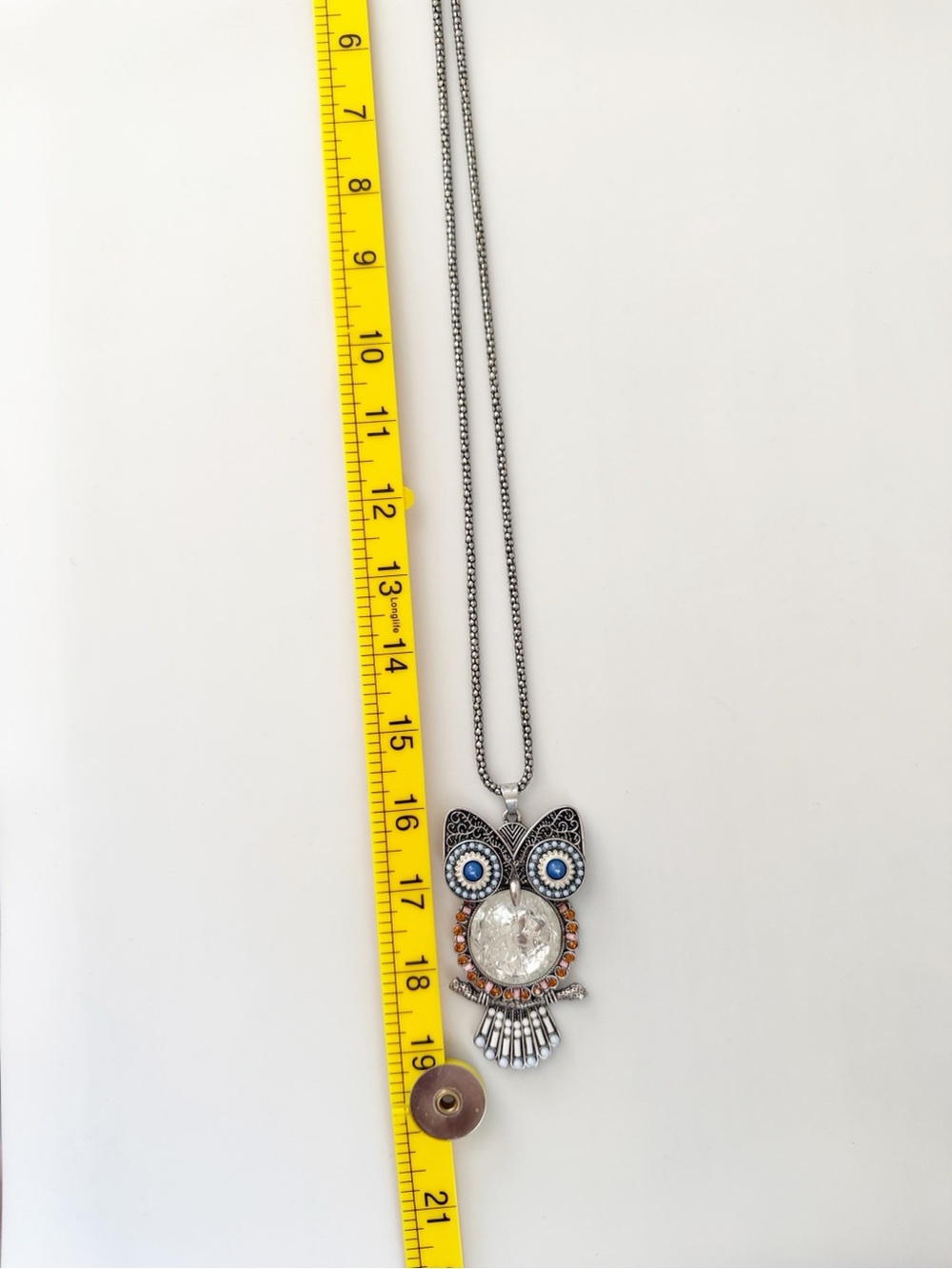 Lane Vintage Long Silver Tone Rhinestones Beaded Owl Pendant Necklace - Picture 11 of 12